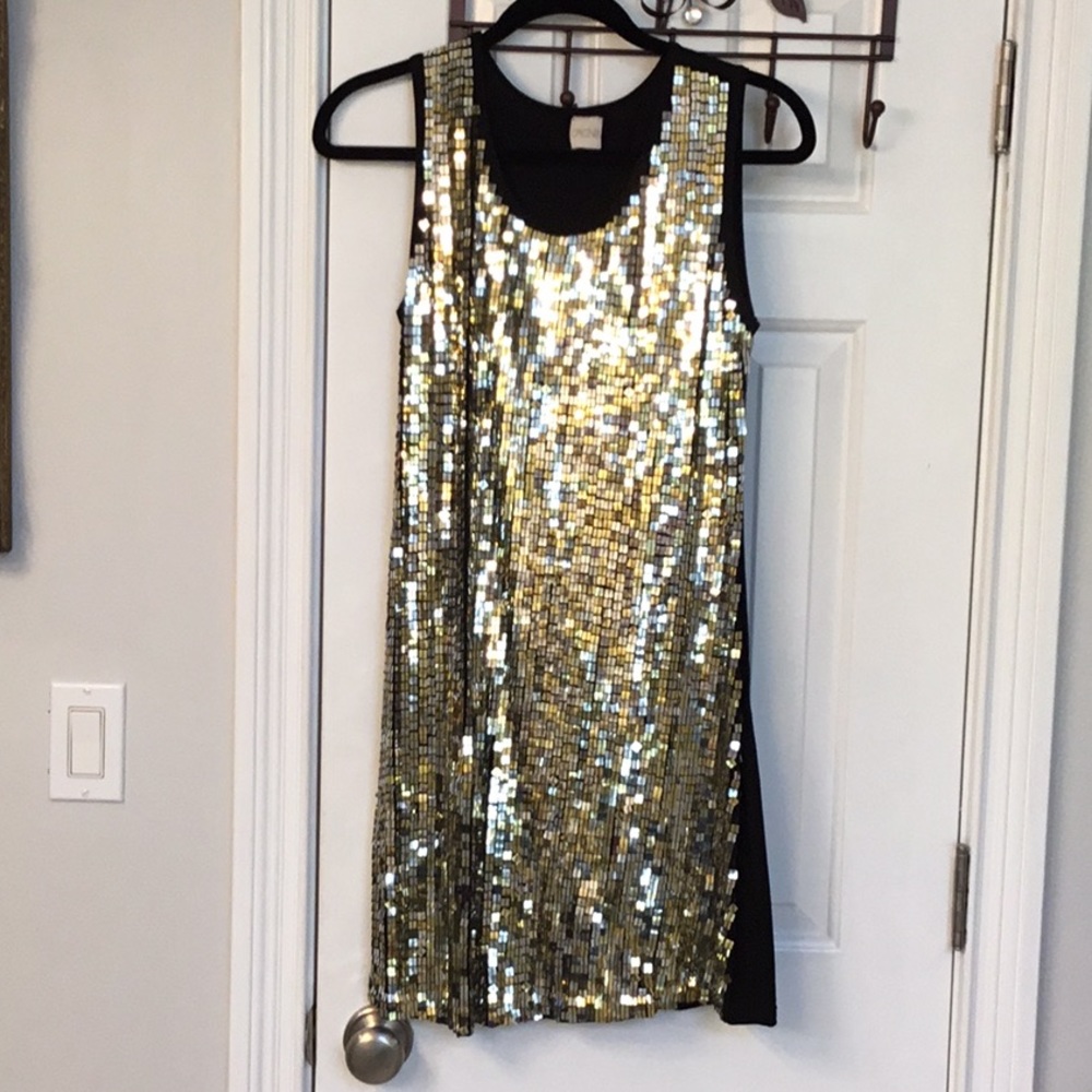 Cache Vintage Sequin Front Holiday Dress